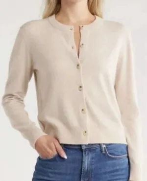 VINCE Crewneck Wool Cashmere Blend Cardigan Sweater Light Oat Size Large thumbnail 1