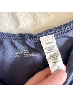 NWT Aerie Jacquard High Cut Cheeky Navy Blue Bikini Bottom - Size: Large thumbnail 3