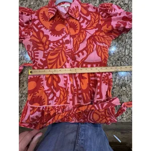 Kings Road Belted Tiered‎ Mini Dress Block Print Pink Red Size Small Shirtdress thumbnail 10