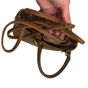 Vintage-Style‎ Brown Faux Leather Handbag Small Tote Purse w/ Cutout Detail Y2K thumbnail 11