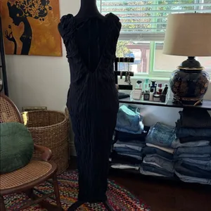Free People Black Agatha Crinkle Cotton Side Slit Boho Classic Midi Maxi Dress thumbnail 4