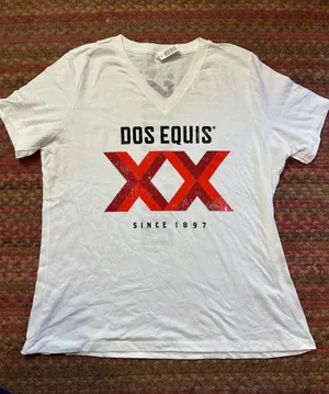 DOS XX BEER White V-Neck Logo T-Shirt thumbnail 1
