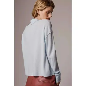 Anthropologie PILCRO The Jensen‎ Cashmere Crop Polo Sweater Soft Sea Dog X-Small thumbnail 7
