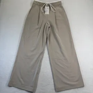 Halara Beige‎ Wide Leg Pleated Trousers High Waisted Drawstring Pants Small NEW thumbnail 1