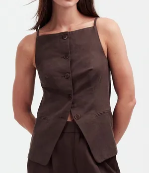 Madewell Brown Square Neck 12 Drapey TENCEL Lyocell Blend Twill Vest NS325 thumbnail 1