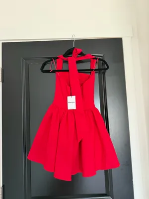 NWT Showpo Helda Mini Dress - Halter Tie Neck Corset Panel Dress in Red thumbnail 5