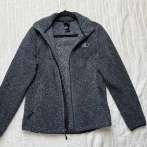 The North Face Womens Full Zip Textured Fleece Jacket Charcoal Grey Black Medium thumbnail 8