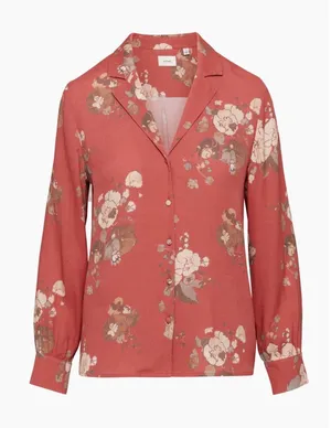 Wilfred Aritzia‎ Floral Button Down Blouse Red Pink Long Sleeve XS Notched Lapel thumbnail 1