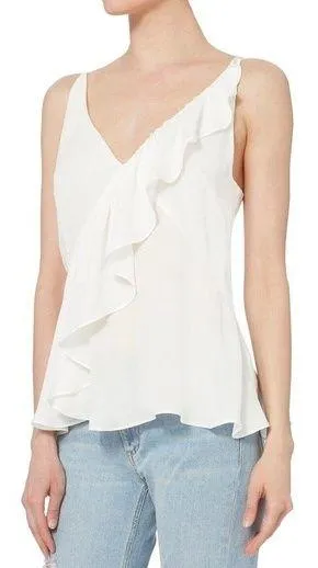 Intermix Tess Ruffled Sleeveless Top Size P Ivory Silk Tank XS thumbnail 1