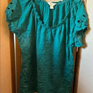 Christopher & Banks Teal Blouse with Eyelet Sleeves XL thumbnail 1