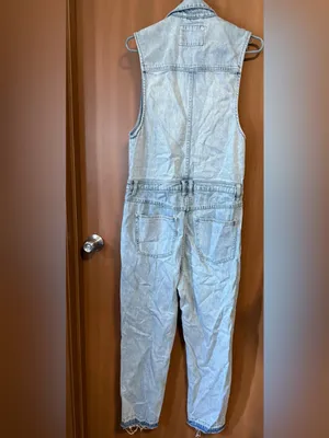 Free People - We The Free Blue Fast Car Sleeveless Denim Utility Jumpsuit Sz: S thumbnail 6