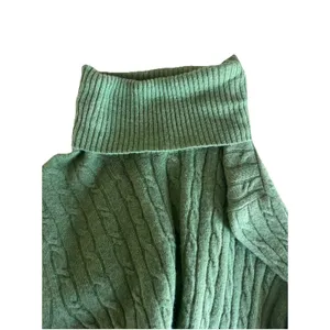 J. Crew Green Wool Cashmere Blend Cable-Knit Turtle Neck Long Sleeve Sweater S thumbnail 3