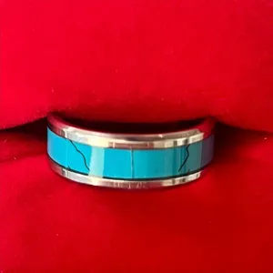 Stainless Steel Turquoise Inlay 6mm Band Ring Size 10 thumbnail 2