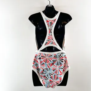Aerie Cutout One Piece Swimsuit White Blue Red Large thumbnail 4