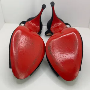 Y2K Christian Louboutin Ernesta Black Satin T-Strap Peep Toe Heels EU 37 thumbnail 11