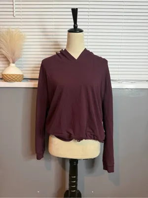 New York & Company Deep Plum Open-Back Hooded Long Sleeve Top thumbnail 4