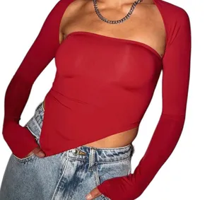Princess Polly NWT Red Crop Top Asymmetric Tube Top M 8 thumbnail 1