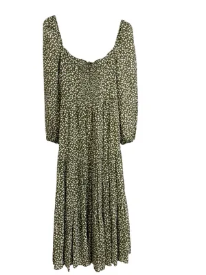 REFORMATION Kellie Maxi Tiered Dress Green Moiret Polka Dots Size 2 thumbnail 6