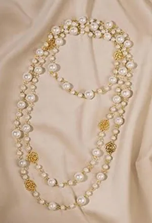Elegant Gold and Pearl Long Necklace thumbnail 7
