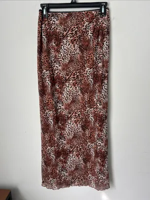 Y2K Leopard Mesh Maxi Skirt Small 🟢 Black Size L thumbnail 4