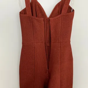 House of CB Cypresa Rust Lurex Collar Strap Jumpsuit Women’s Size XS thumbnail 6