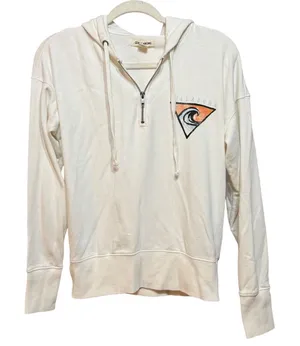 Billabong Womens Quarter Zip Hoodie White Graphic Nothing But Waves Surf S‎ thumbnail 1