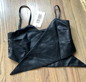 NWT 12th tribe faux leather tie front top large black thumbnail 1