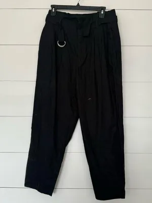 Abercrombie & Fitch Women’s Large Black Linen Belted Trousers LagenLook Capsule thumbnail 1