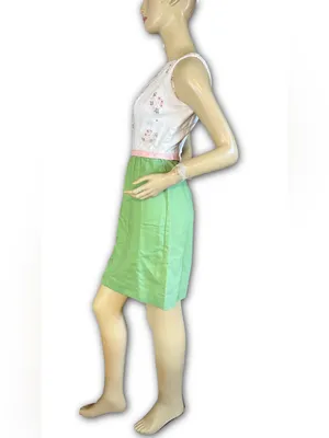 Vintage 1960'S Green, White & Pink Floral Print Sheath/Wiggle Dress (Xs) thumbnail 6