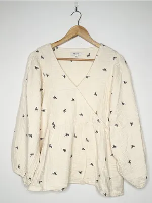 Madewell Tiny Bows Peplum Faux Wrap Top Large thumbnail 3