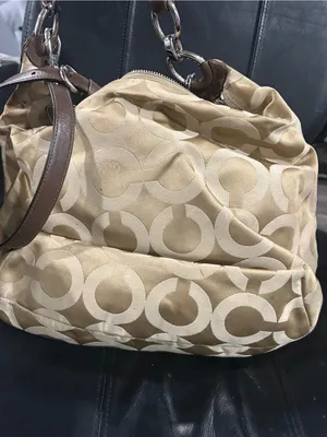 Coach Beige and Brown Signature Jacquard Shoulder Bag thumbnail 2