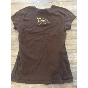 Vintage y2k Disney Tinker Bell Gold Foil Graphic Tee Brown Cotton Shirt Small thumbnail 7