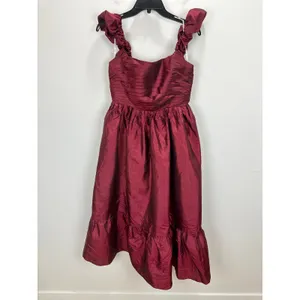 Lulus Poised Passion Wine Red Taffeta Pleated Ruffled Midi Dress Large NWT thumbnail 5