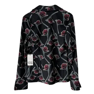 Unique Vintage Scattered Stem Floral Blouse Black Red Poppy Button Up M K1665KT2 thumbnail 3
