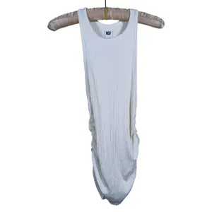 NSF Womens Ribbed Ruched Tank Top High Neck Cotton Modal M White 90s Minimalist thumbnail 3