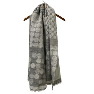 Talbots Scarf Metallic Gray Silver Snowflakes Wool Blend 70" x 20" thumbnail 2
