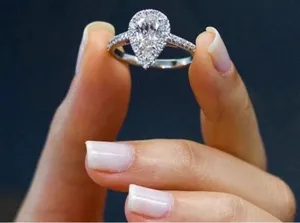 Boutique NEW Women's 3Ct Rhodium S925 Pear Halo‎ Teardrop Engagement Ring, Size 7 thumbnail 1