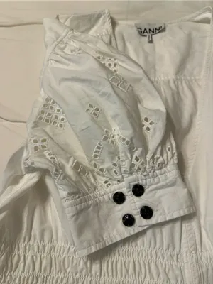 Ganni Organic Broderie Anglaise Eyelet Midi Dress w/Puff Sleeve - Size 34 (US 2) thumbnail 6