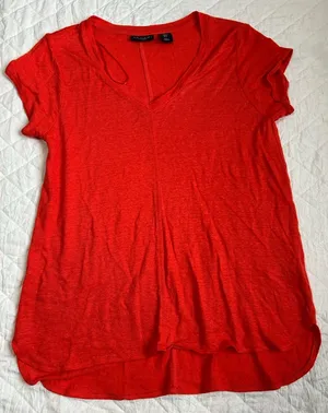 Tahari Bright Red Short Sleeve Top 100%Linen thumbnail 1