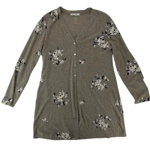 Figueroa & Flower Floral Embroidered Longline Cardigan Sweater Grey Boho Size XL thumbnail 6