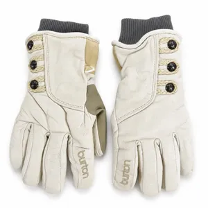 Burton Women L Snowboard Gloves DryRide Leather Button Detail Cream Tan Gray thumbnail 1