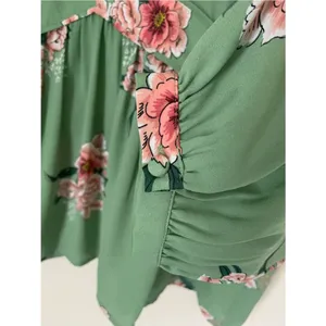 LOFT Green Floral V-Neck Peasant Long Sleeve Blouse Top Semi Sheer M Feminine thumbnail 3