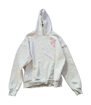 Edikted Gray Heather Pink Bow Puff Print‎ Oversized Hoodie XL Coquette Y2K thumbnail 1