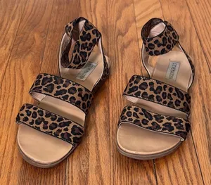 Steve Madden Effie Leopard Print Elastic Triple Strap Flat Sandals Brown 7.5M‎ thumbnail 1