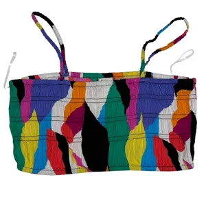 Cider 2 - Bandeau Crop Smocked Top‎ Women's Size XL Green & Multi Color NWT thumbnail 4
