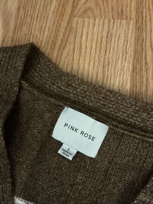 Pink Rose Striped V-Neck Cropped Cardigan in Brown, Light Blue & White Size Larg thumbnail 3