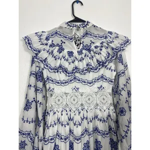ASOS EDITION White Blue Embroidered Maxi Dress Lace Long Sleeve US 2 . thumbnail 7