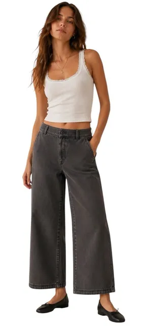 Free People - NWT Washed Black Utility Wide Leg Pants Sz 8 thumbnail 1