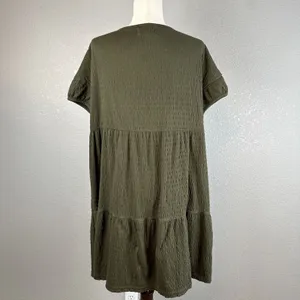 Madewell Oversized Tiered Mini Dress Size S‎ Green Crinkle Knit Cotton Blend thumbnail 5