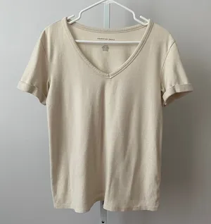 American Eagle Relaxed Coastal Clean Soft Sexy Plush V-Neck T-Shirt Small Cream thumbnail 1